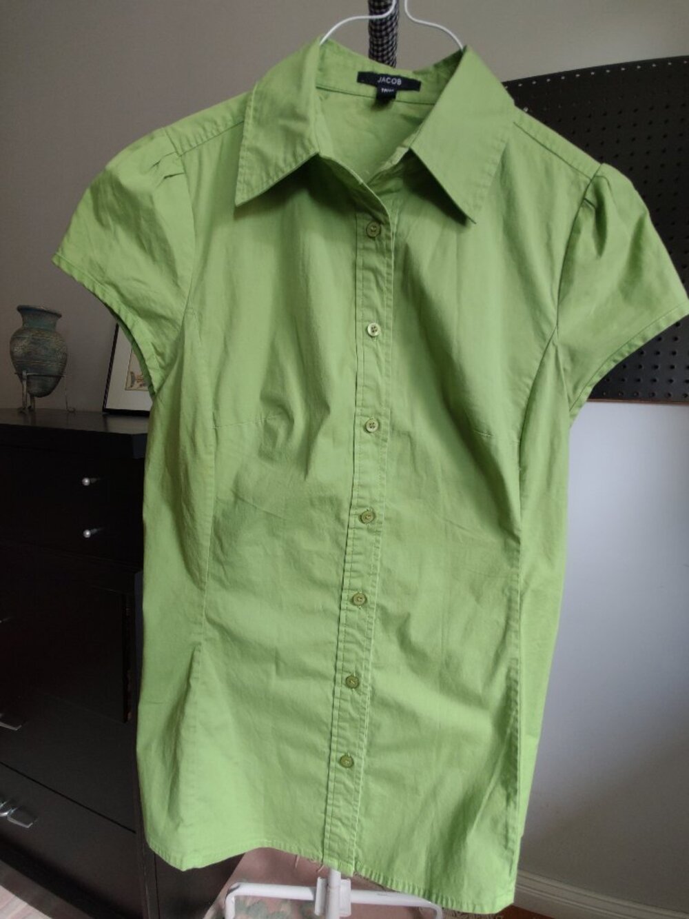 Jacob short sleeve shirt green cotton slim fit size XS/TP